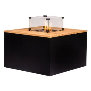 Easyfires | Table à feu Cube | Bois dur & Aluminium | Carrée noire | 80x80x53 cm