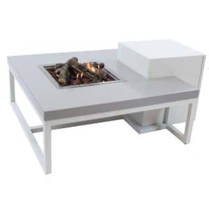 Enjoyfires | Table à feu Ambiance carrée | Aluminium blanc-gris | 90 x 90 x 35 cm