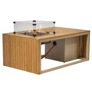 Enjoyfires | Table à feu Mida | Aluminium (sable) et teck | 120x80 cm