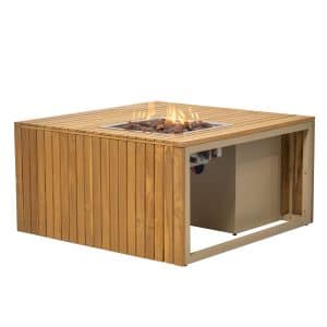 Enjoyfires | Table à feu Mida | Aluminium (sable) et teck | 90x90 cm
