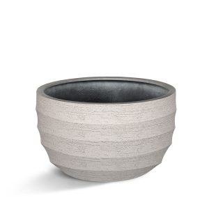Lage polyester plantenbak rond in de kleur sand