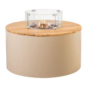 Easyfires | Table brasero Circle | Bois dur & Aluminium | Ronde beige sable | Ø90 cm