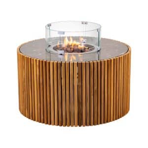 Enjoyfires | Table brasero Ibiza | Céramique brune et teck | Ø90 cm